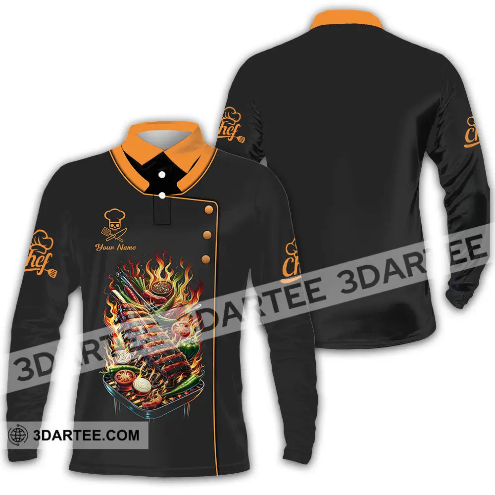 Unisex Shirt - Custom Text Chef Long Sleeve Polo / S T-Shirt