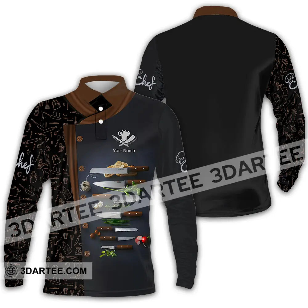 Unisex Shirt - Custom Text Chef Long Sleeve Polo / S T-Shirt