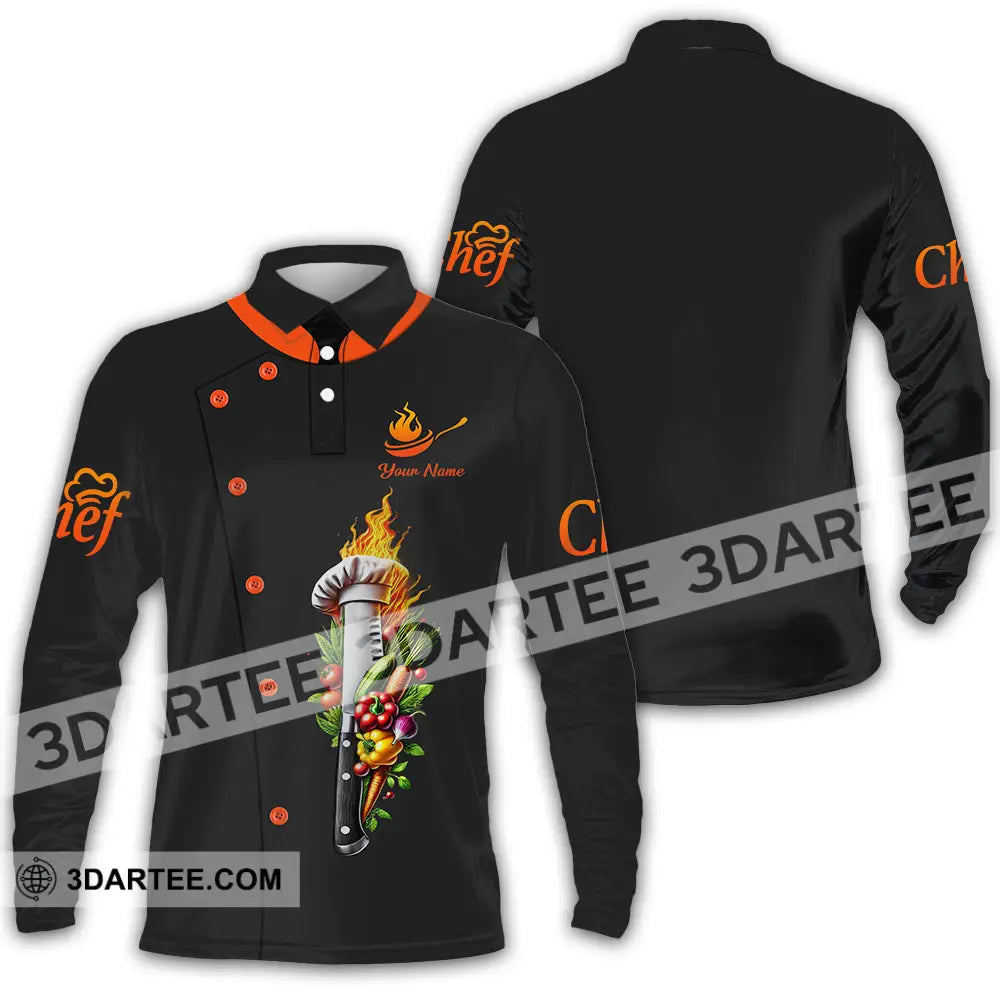Unisex Shirt - Custom Text Chef Long Sleeve Polo / S T-Shirt