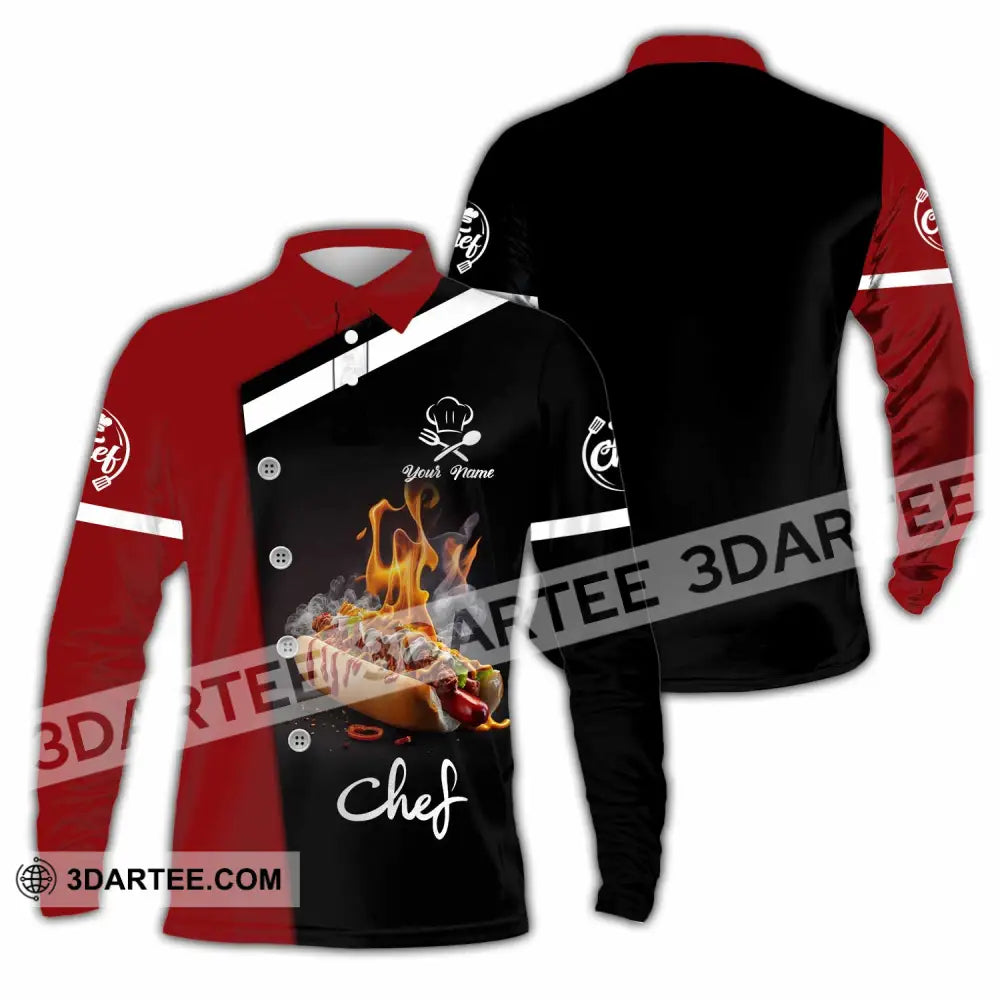 Unisex Shirt - Custom Text Shirt Chef Shirt Long Sleeve Polo / S T-shirt