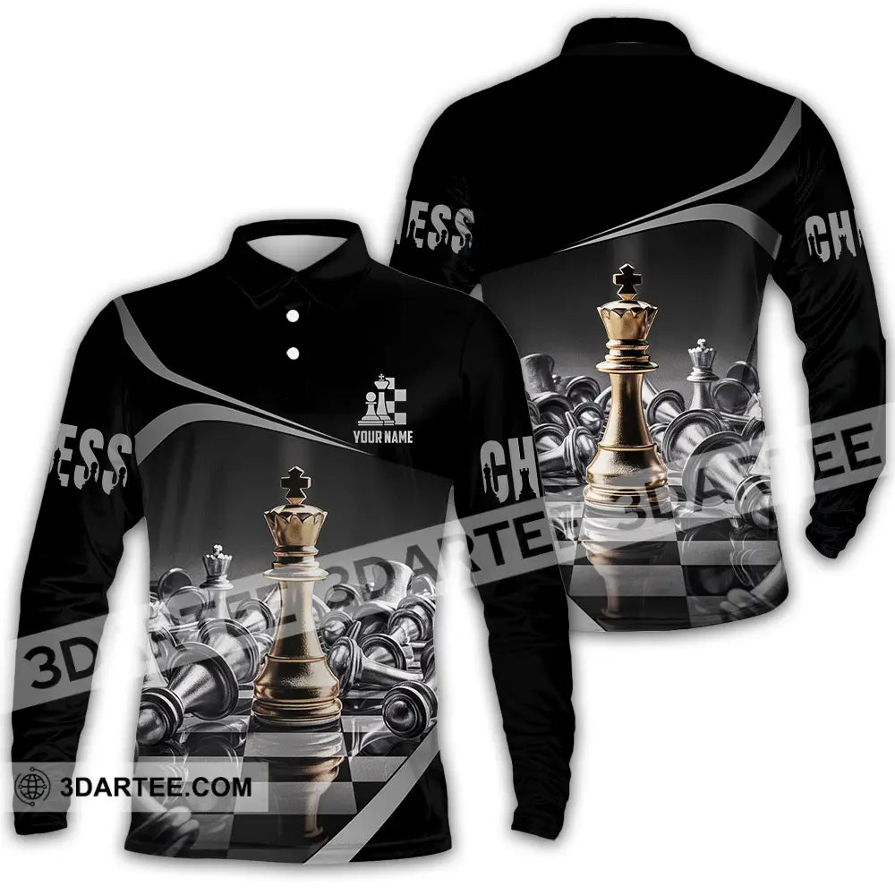 Unisex Shirt - Custom Text Chess Long Sleeve Polo / S T-Shirt