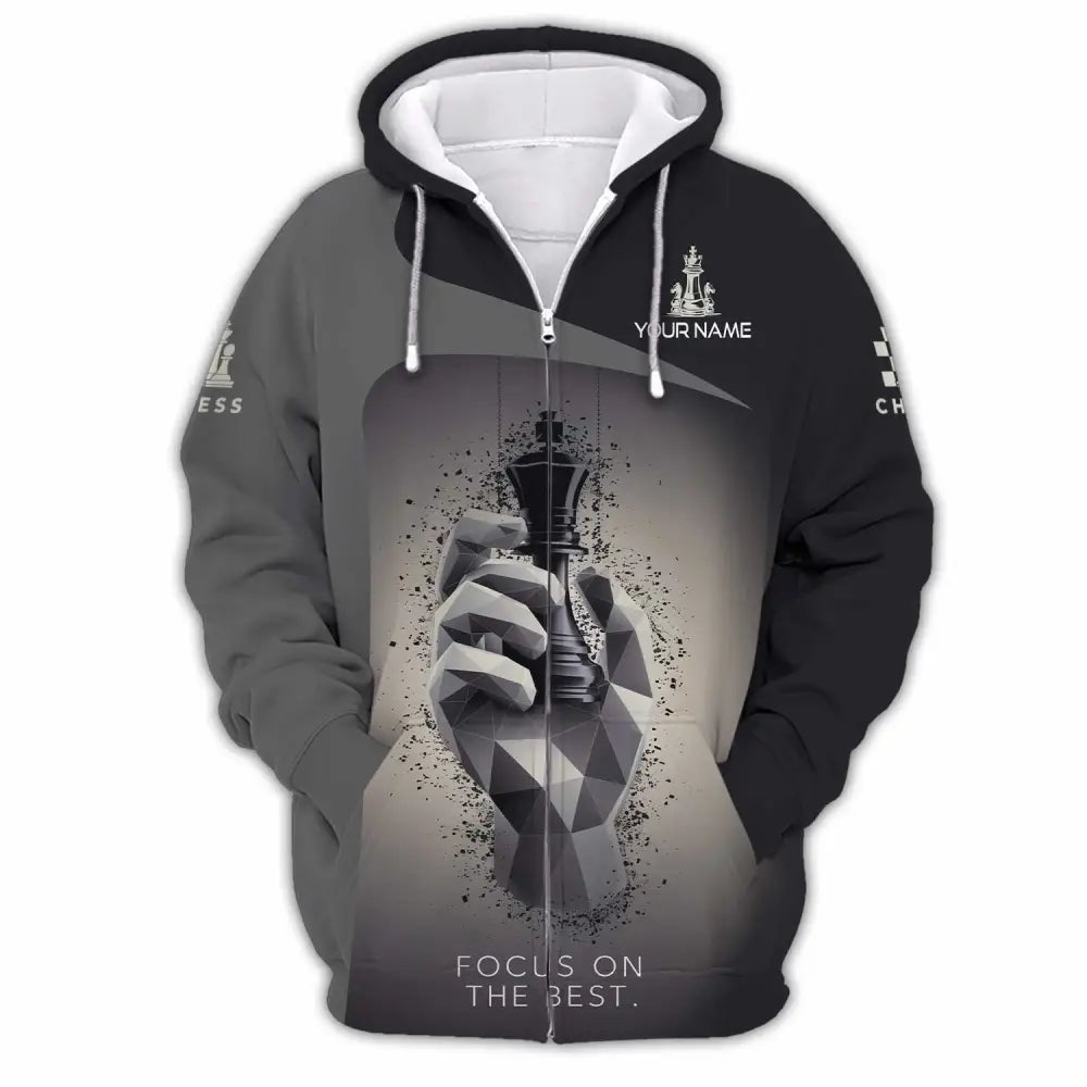 Unisex Shirt - Custom Text Chess Player Shirt Focus On The Best Zipper Hoodie / S T-shirt