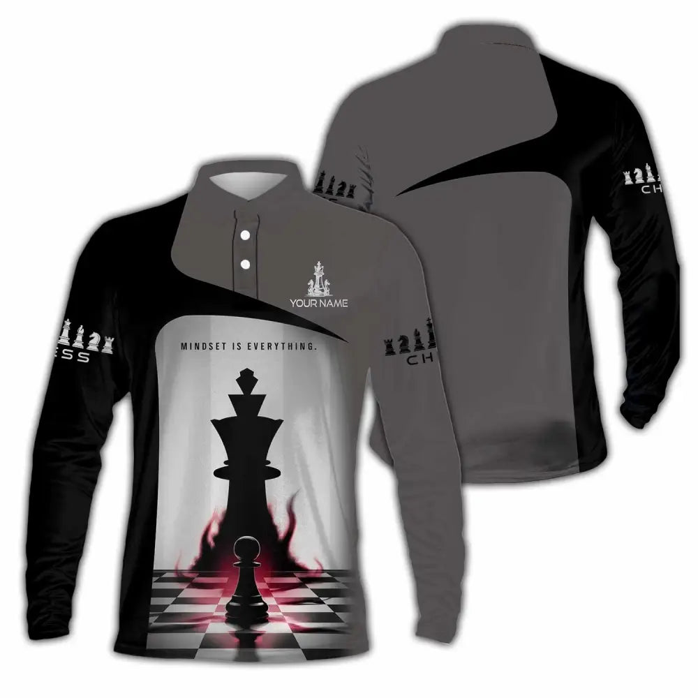 Unisex Shirt - Custom Text Chess Player Shirt Mindset Is Everything Long Sleeve Polo / S T-shirt