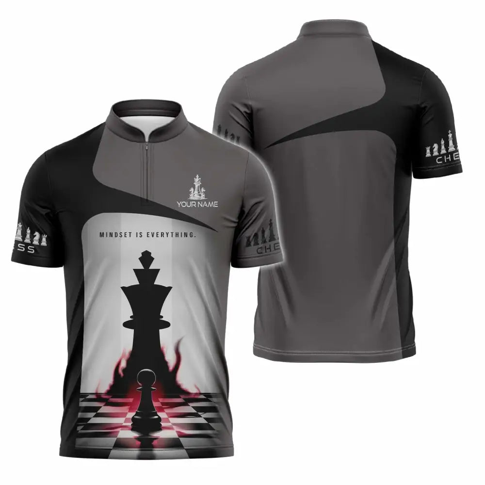 Unisex Shirt - Custom Text Chess Player Shirt Mindset Is Everything Zipper Polo Shirt / S T-shirt