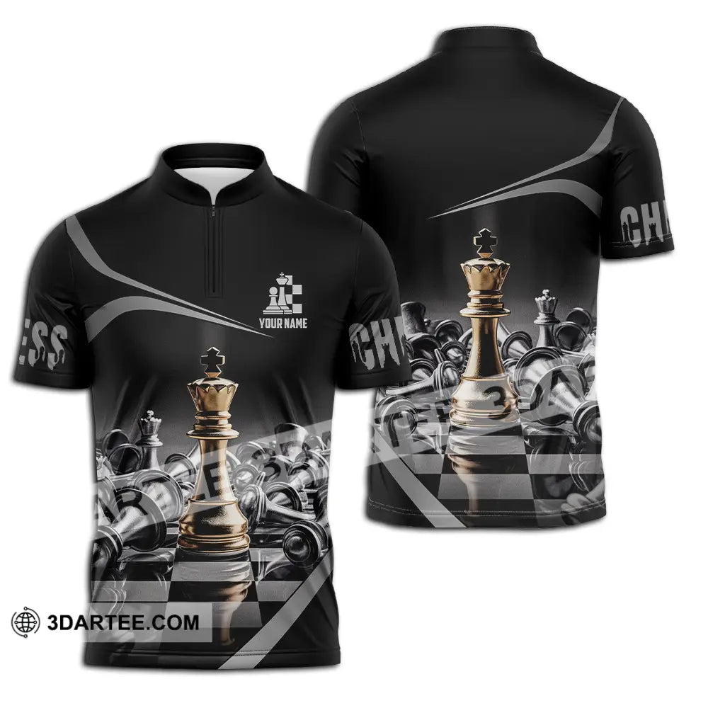 Unisex Shirt - Custom Text Chess Zipper Polo / S T-Shirt