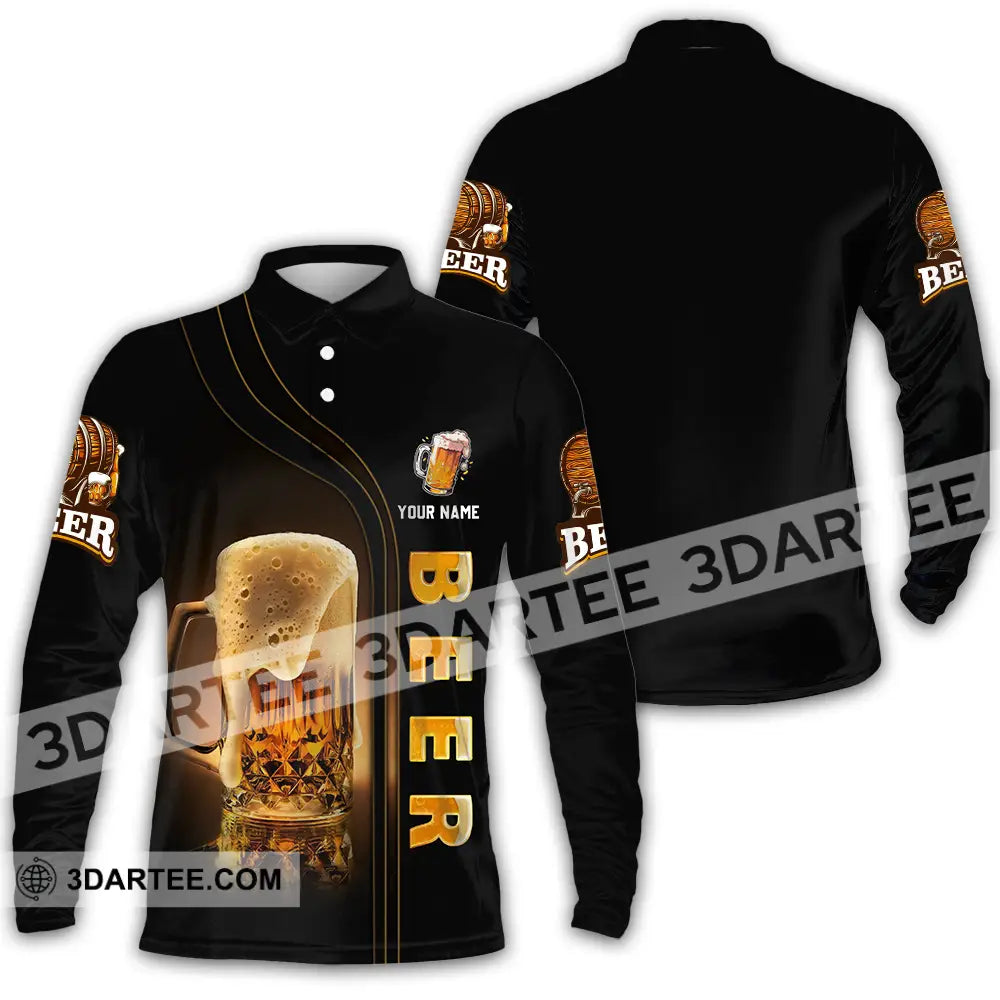 Unisex Shirt - Custom Text Shirt Chill With Beer Long Sleeve Polo / S T-shirt