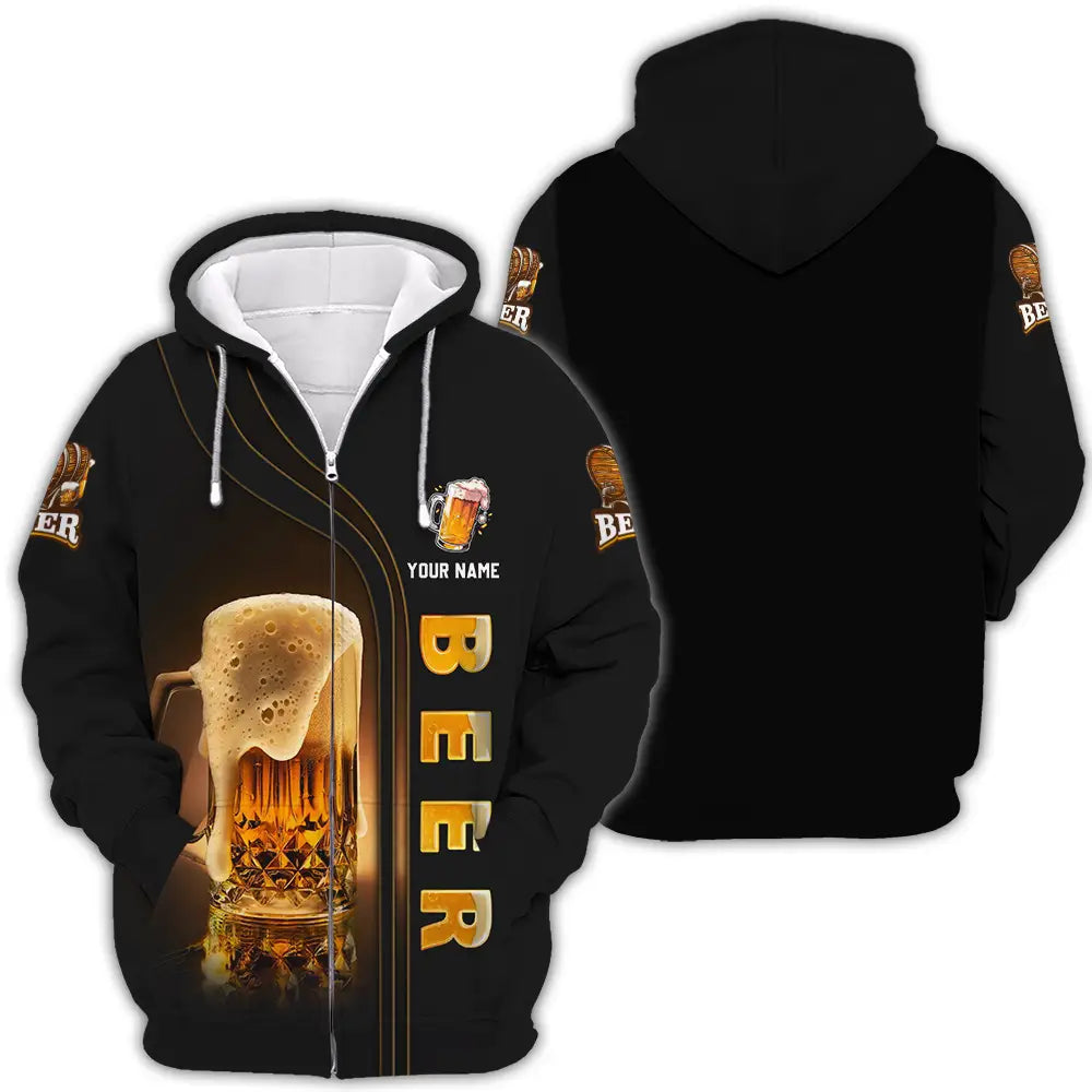 Unisex Shirt - Custom Text Shirt Chill With Beer Zipper Hoodie / S T-shirt