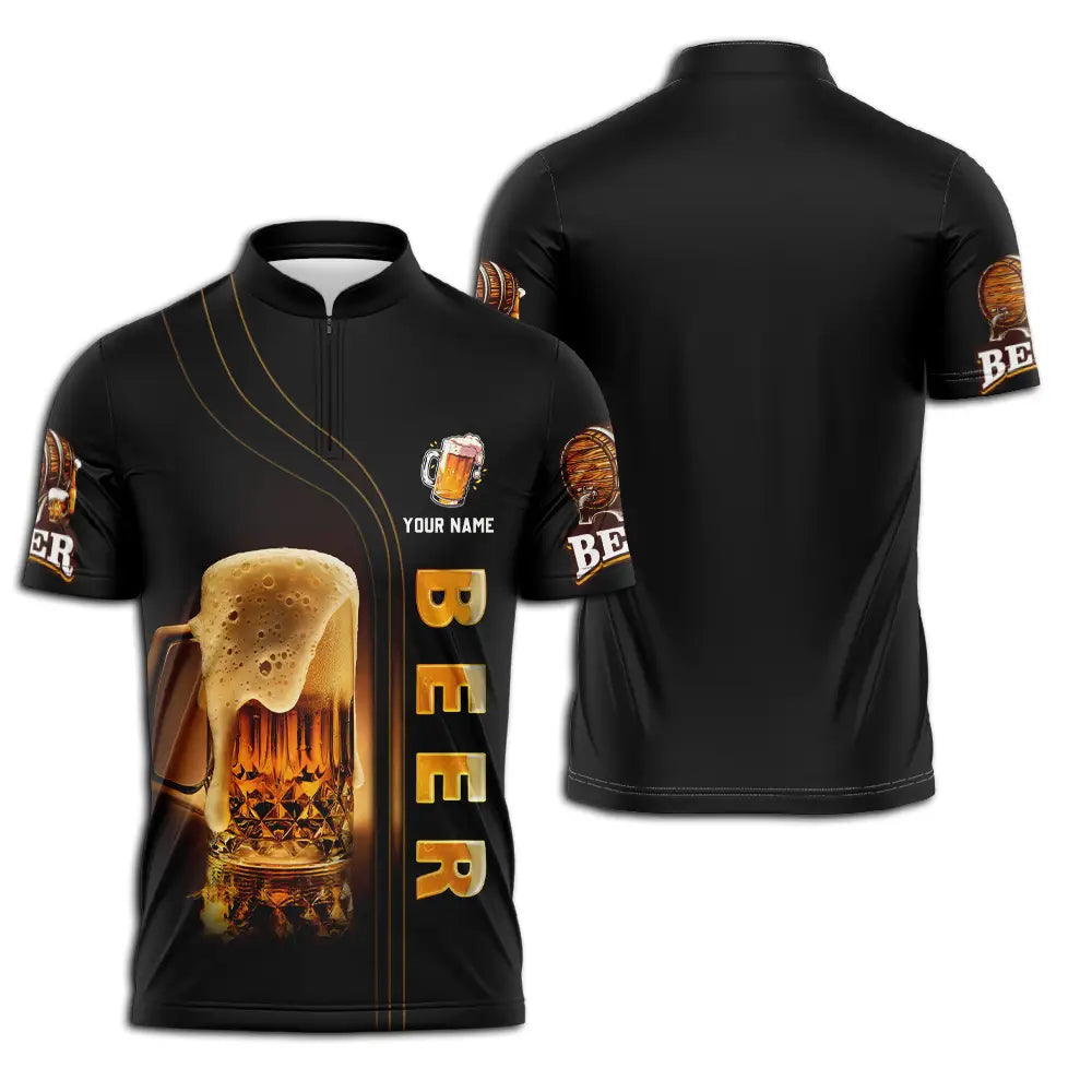 Unisex Shirt - Custom Text Shirt Chill With Beer Zipper Polo Shirt / S T-shirt