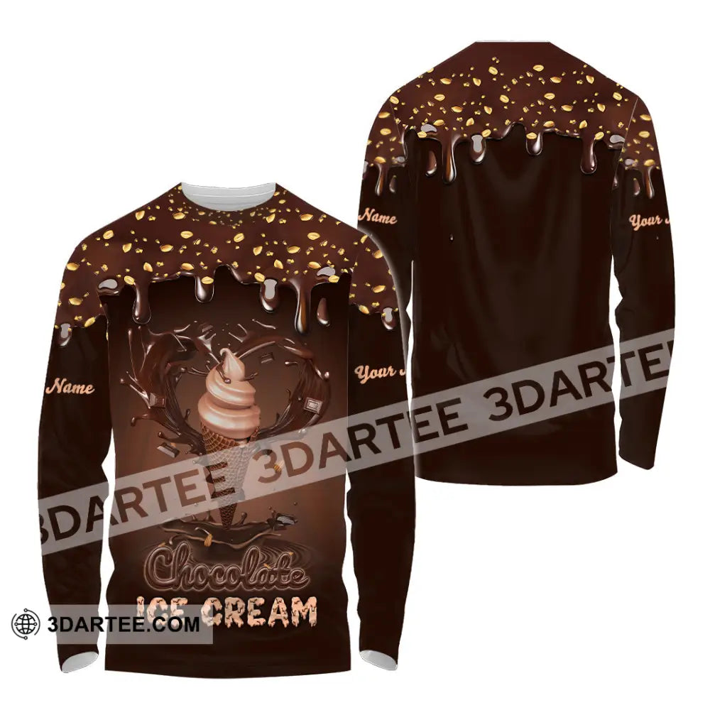 Unisex Shirt - Custom Text Chocolate Ice Cream Long Sleeve / S T-Shirt