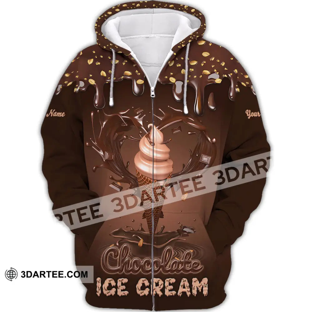 Unisex Shirt - Custom Text Chocolate Ice Cream Zipper Hoodie / S T-Shirt