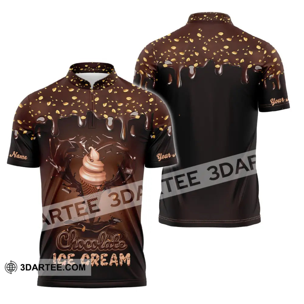 Unisex Shirt - Custom Text Chocolate Ice Cream Zipper Polo / S T-Shirt