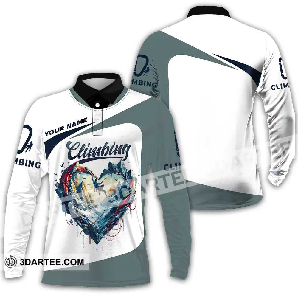 Unisex Shirt - Custom Text Climbing Heart Long Sleeve Polo / S T-Shirt
