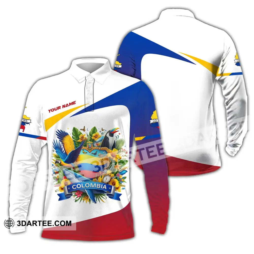 Unisex Shirt - Custom Text Colombia Long Sleeve Polo / S T-Shirt