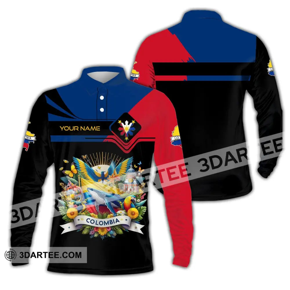 Unisex Shirt - Custom Text Colombia Long Sleeve Polo / S T-Shirt
