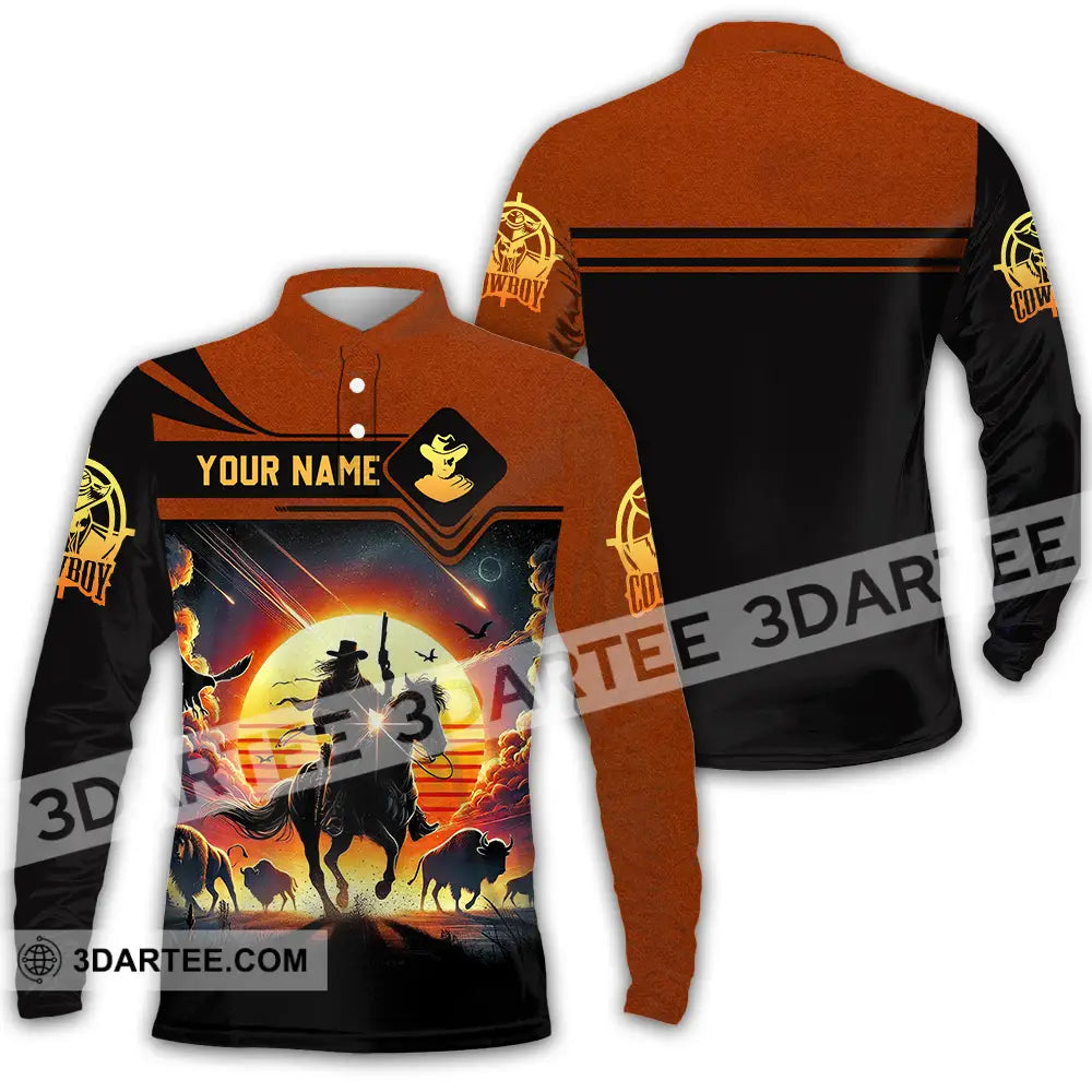 Unisex Shirt - Custom Text Cowboy Shirt Long Sleeve Polo / S T-shirt