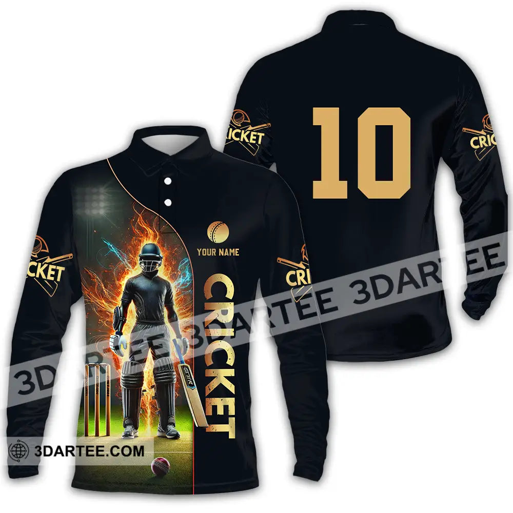 Unisex Shirt - Custom Text Shirt Cricket Shirt Long Sleeve Polo / S T-shirt