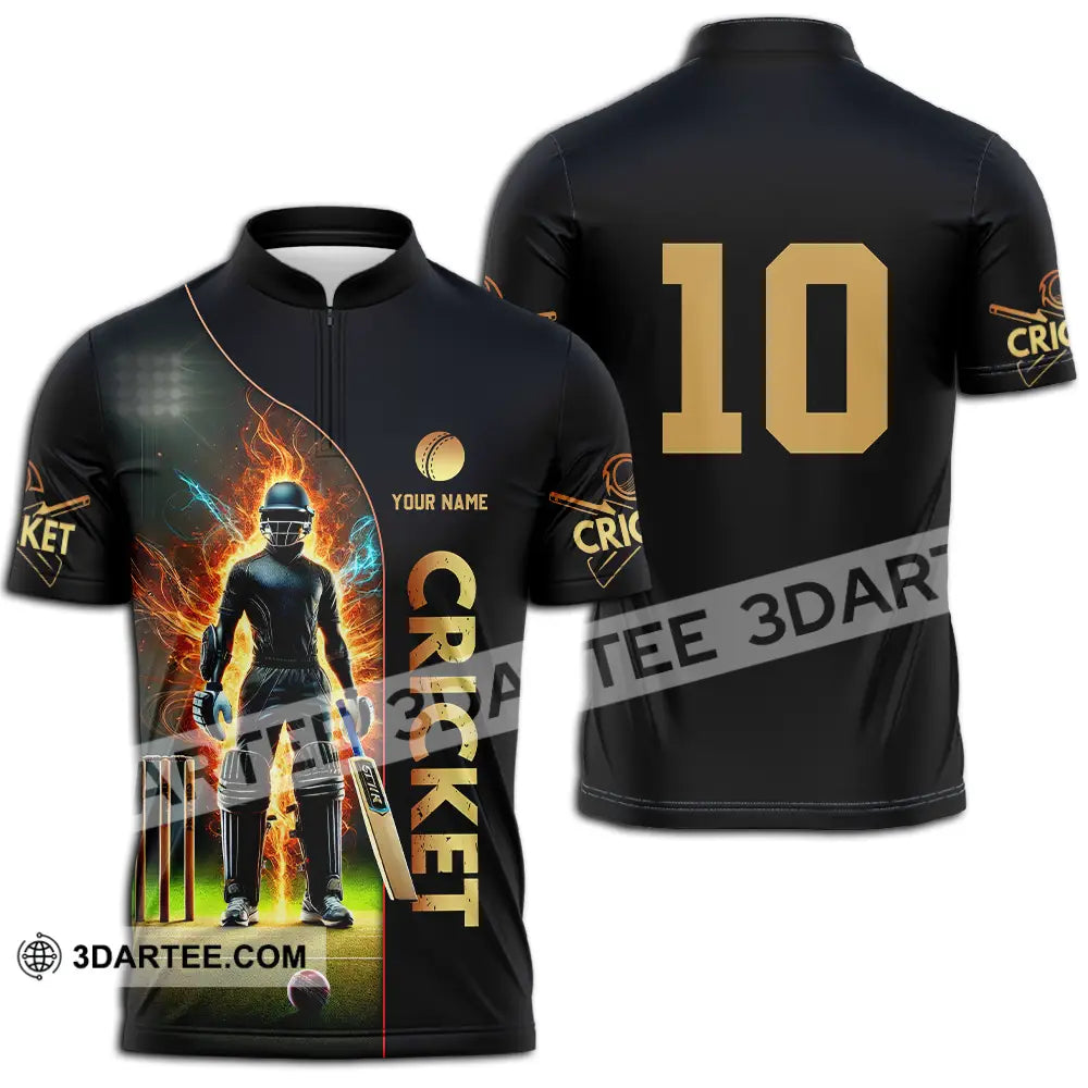 Unisex Shirt - Custom Text Shirt Cricket Shirt Zipper Polo Shirt / S T-shirt