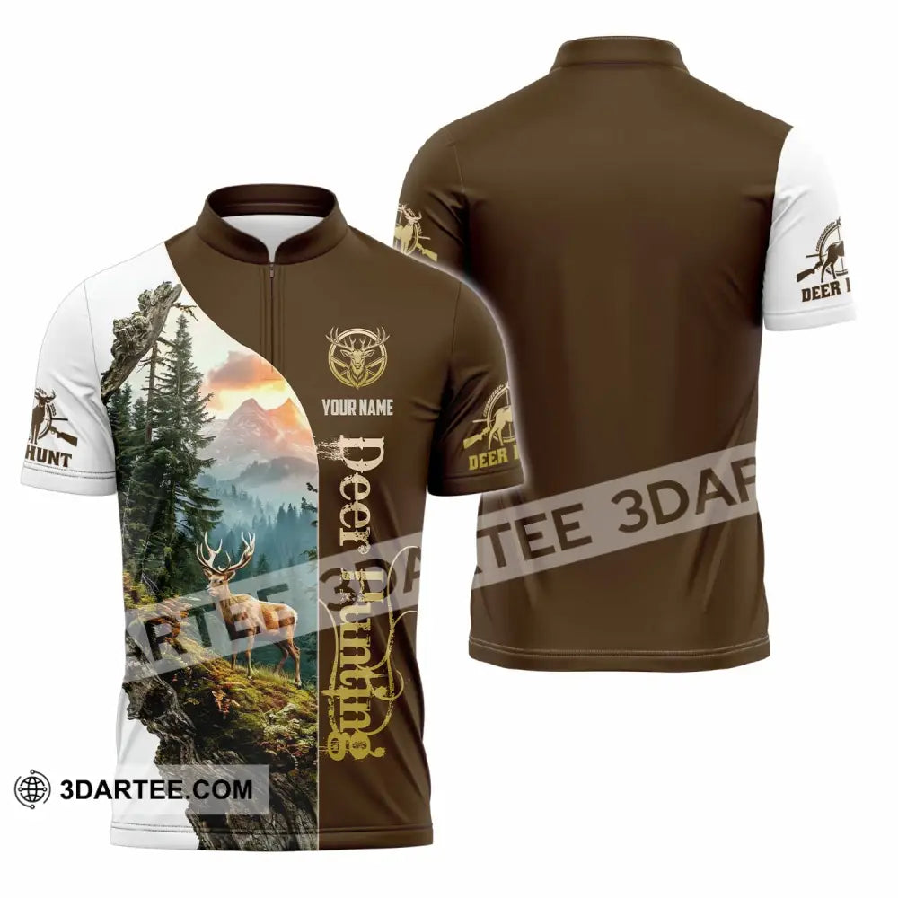 Unisex Shirt - Custom Text Shirt Deer Hunting Zipper Polo Shirt / S T-shirt