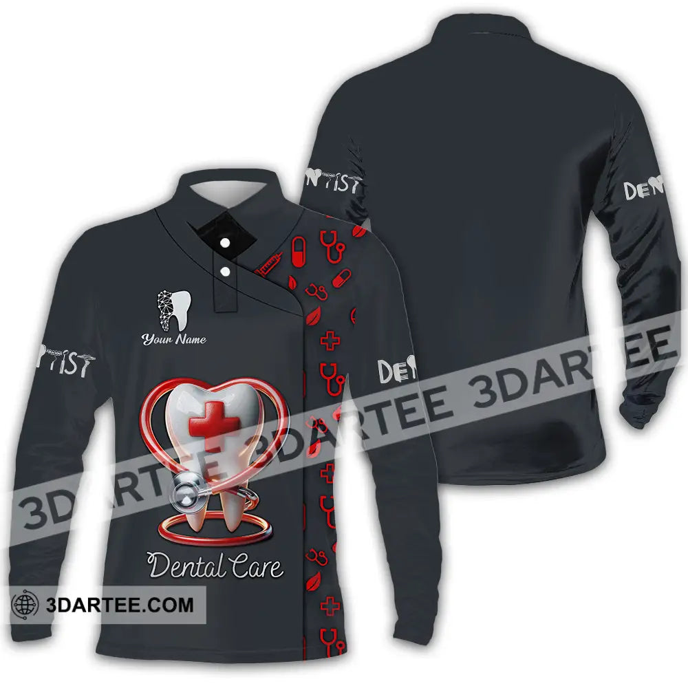 Unisex Shirt - Custom Text Shirt Dental Care Long Sleeve Polo / S T-shirt