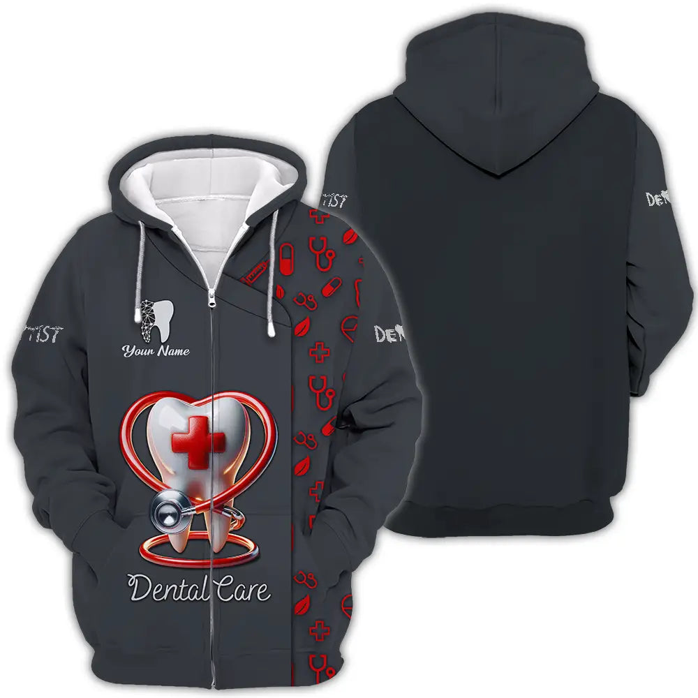 Unisex Shirt - Custom Text Shirt Dental Care Zipper Hoodie / S T-shirt