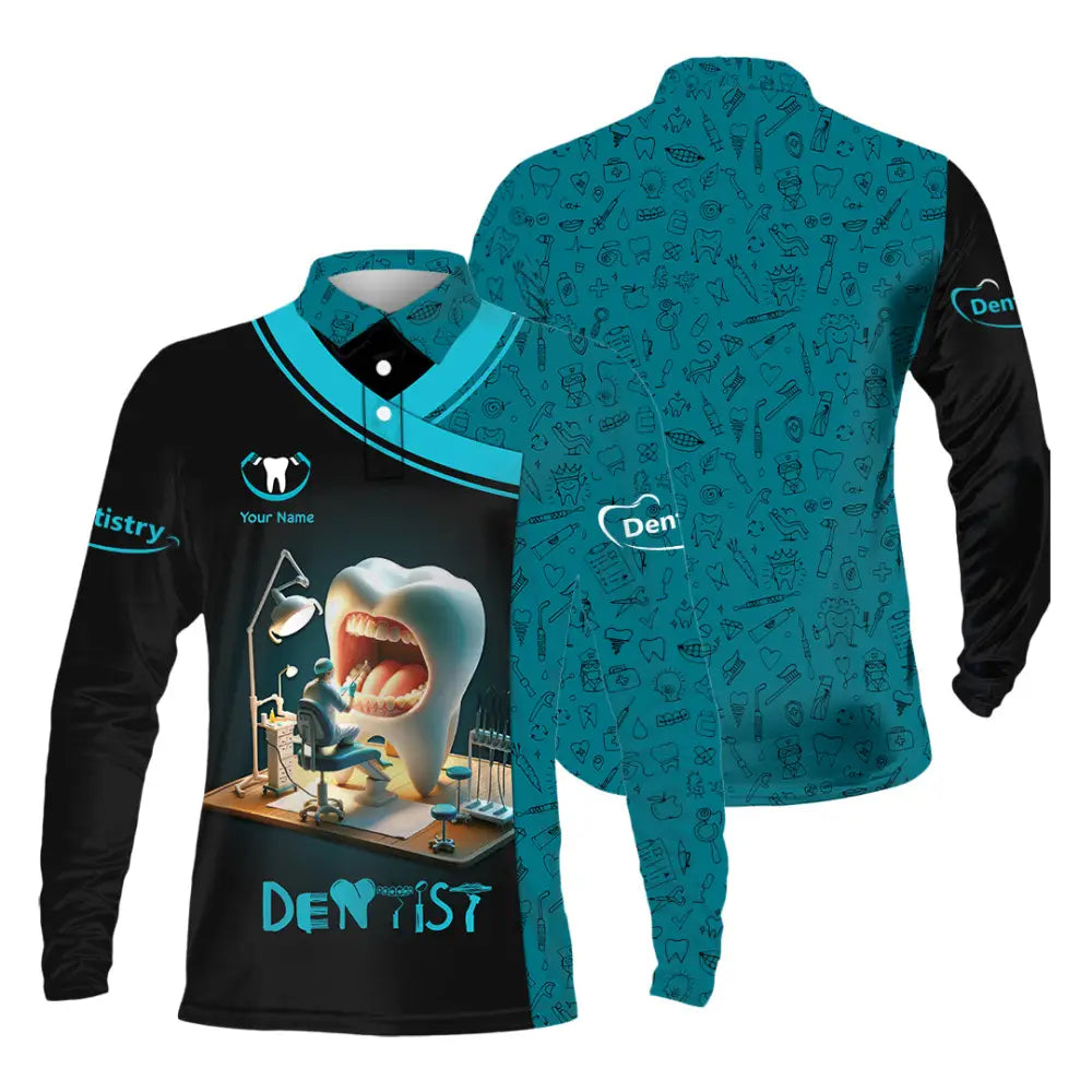 Unisex Shirt - Custom Text Dentist Shirt Long Sleeve Polo / S T-shirt