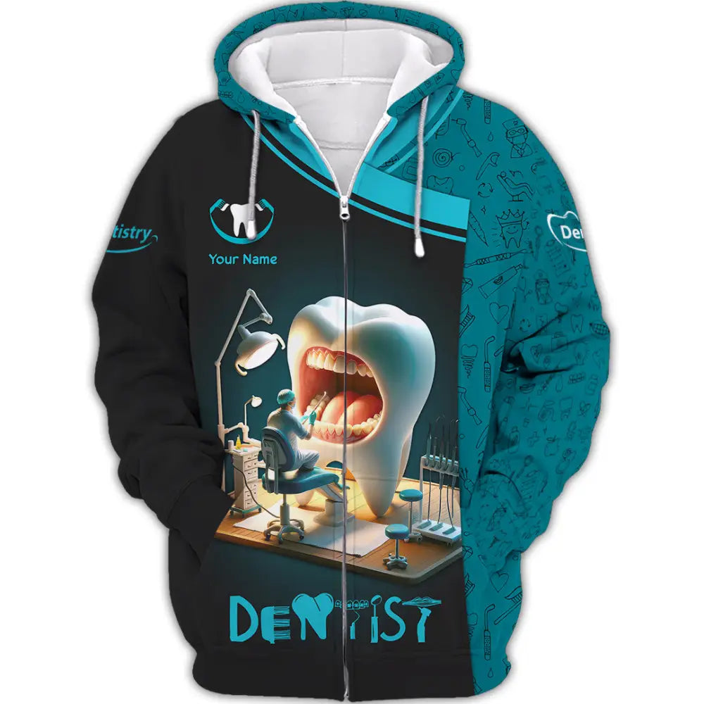 Unisex Shirt - Custom Text Dentist Shirt Zipper Hoodie / S T-shirt