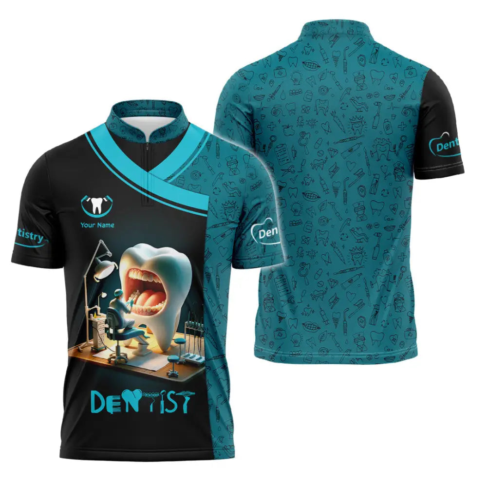 Unisex Shirt - Custom Text Dentist Shirt Zipper Polo Shirt / S T-shirt