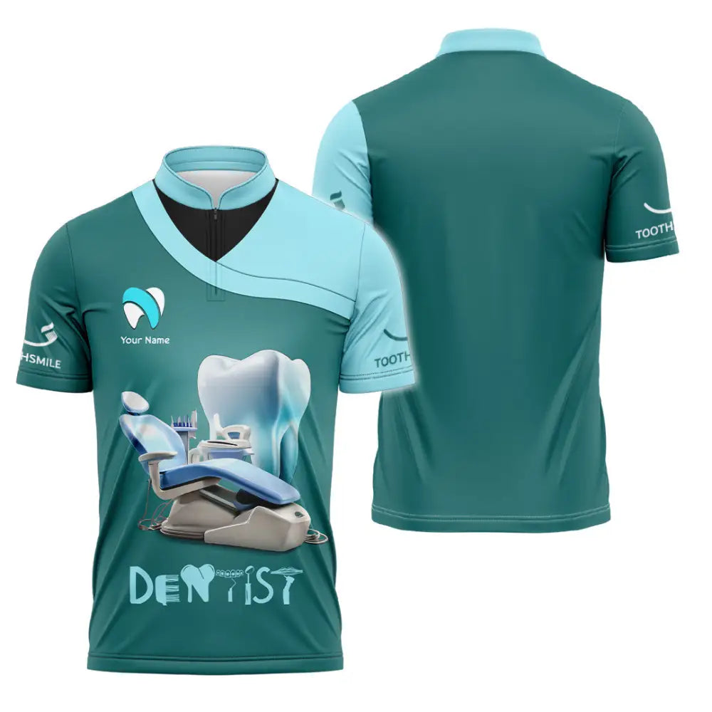 Unisex Shirt - Custom Text Dentist Shirt Zipper Polo Shirt / S T-shirt