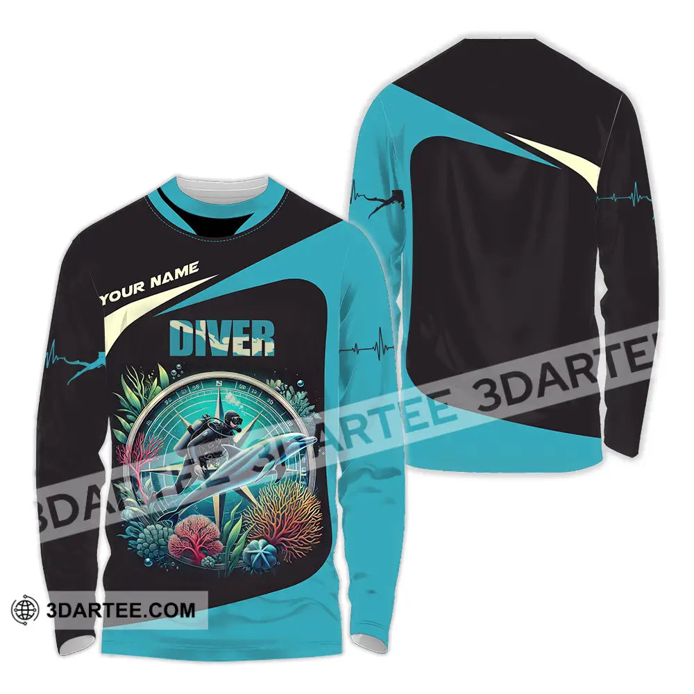 Unisex Shirt - Custom Text Diver Long Sleeve / S T-Shirt