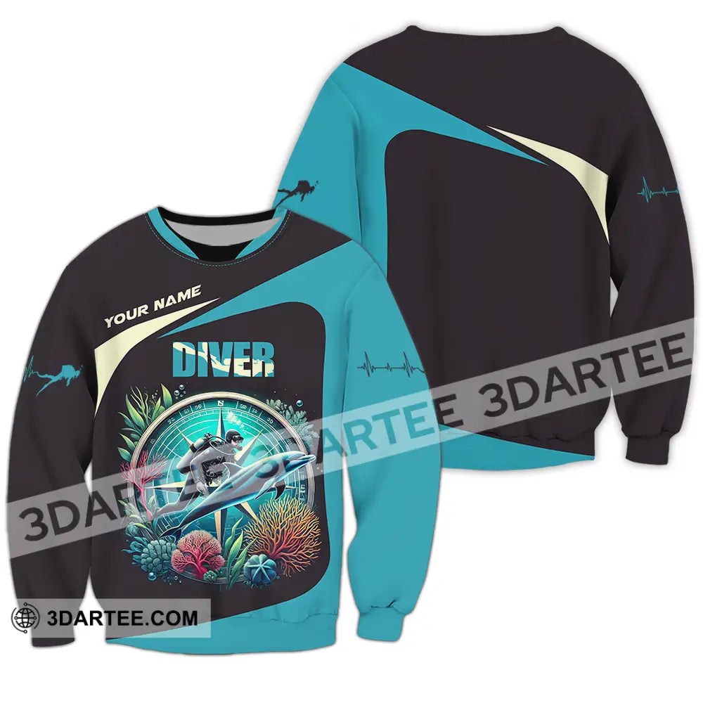 Unisex Shirt - Custom Text Diver Long Sleeve / S T-Shirt