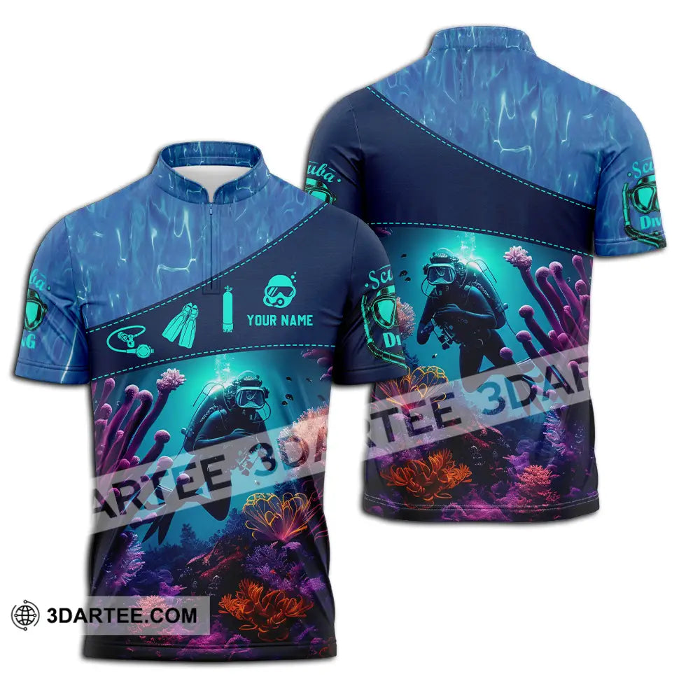 Unisex Shirt - Custom Text Shirt Diving Zipper Polo Shirt / S T-shirt