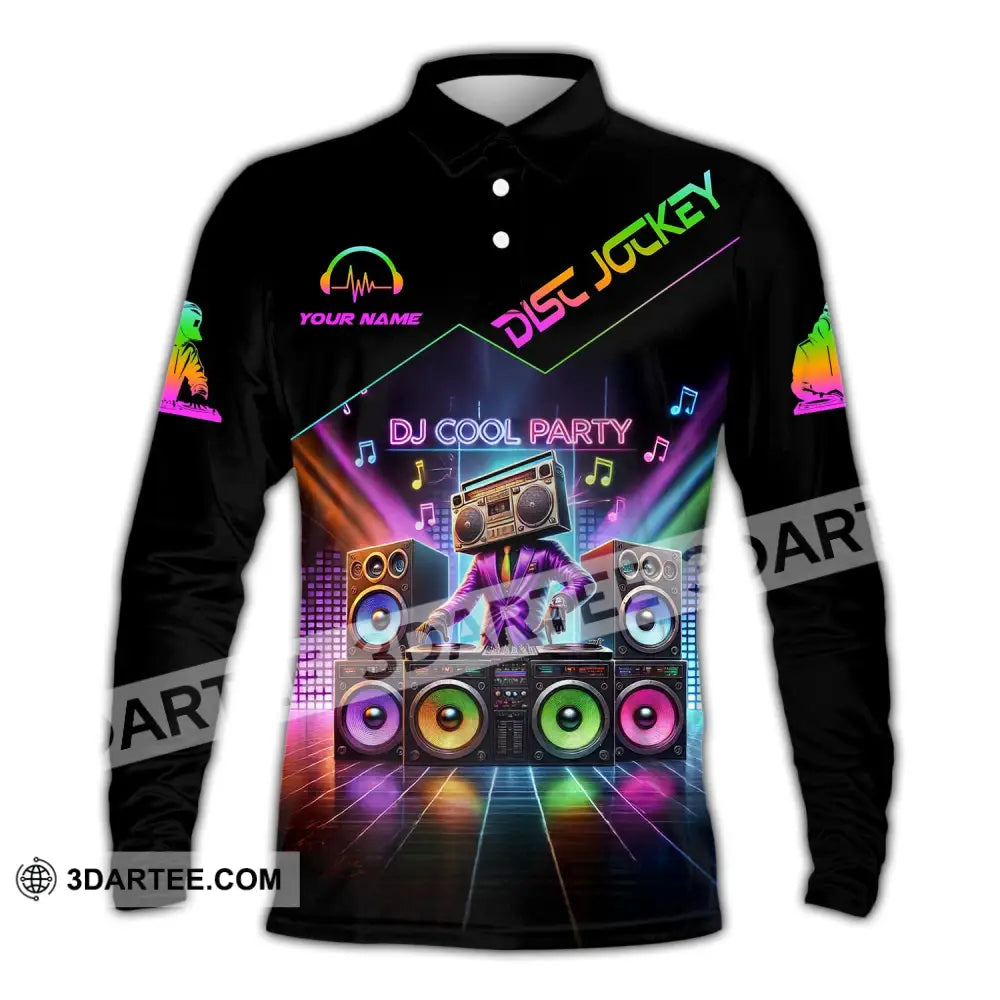 Unisex Shirt - Custom Text Dj Cool Party Long Sleeve Polo / S T-Shirt