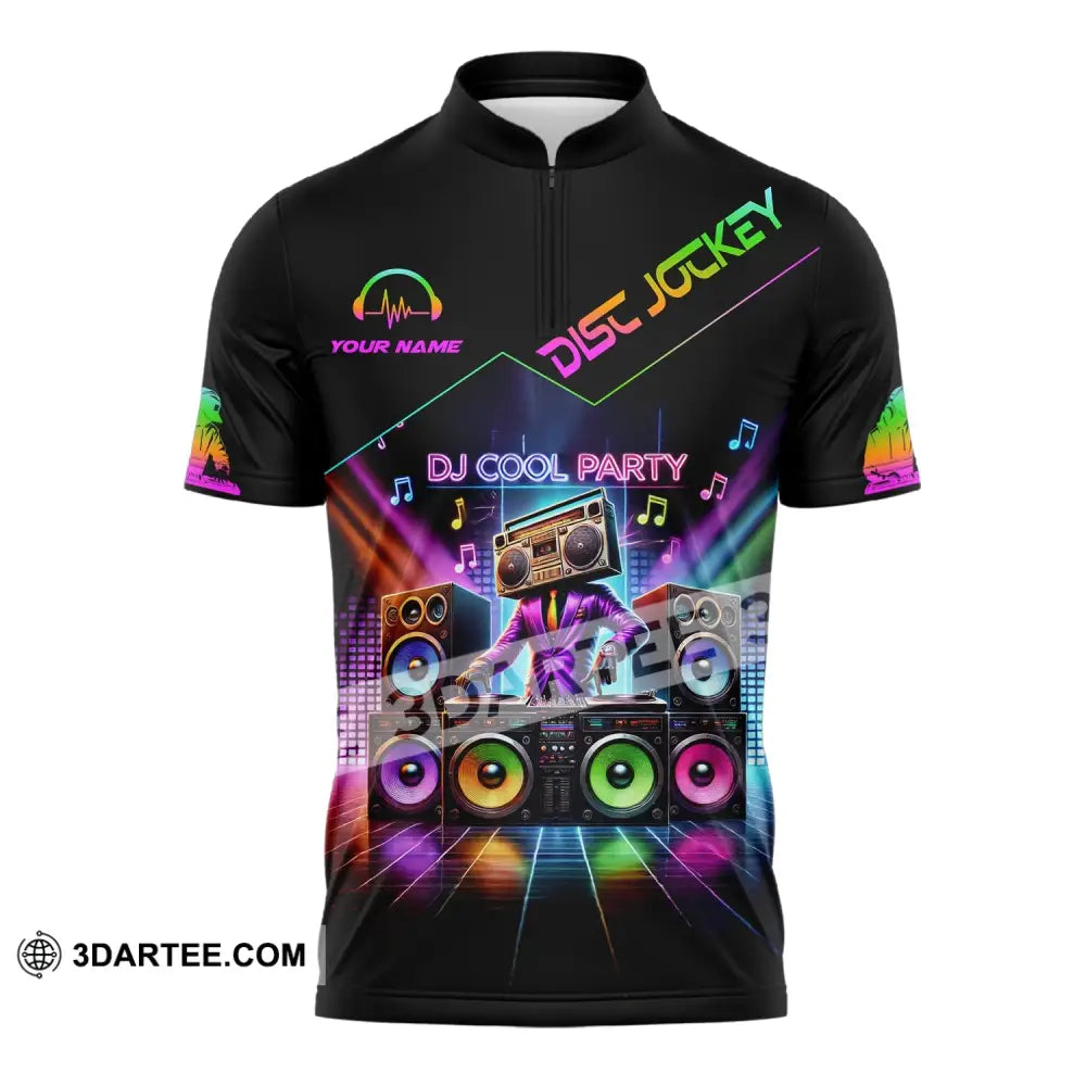 Unisex Shirt - Custom Text Dj Cool Party Zipper Polo / S T-Shirt