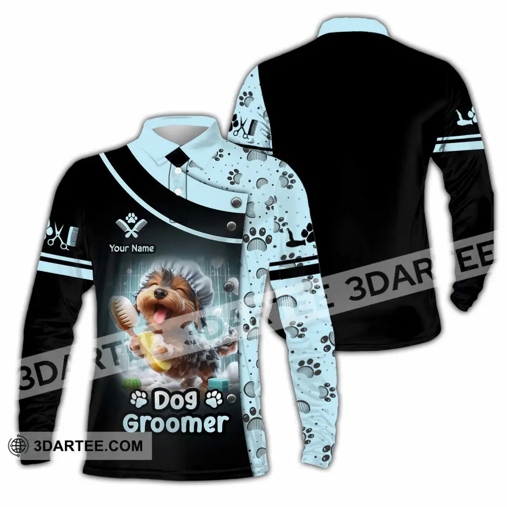 Unisex Shirt - Custom Text Shirt Dog Groomer Shirt Long Sleeve Polo / S T-shirt