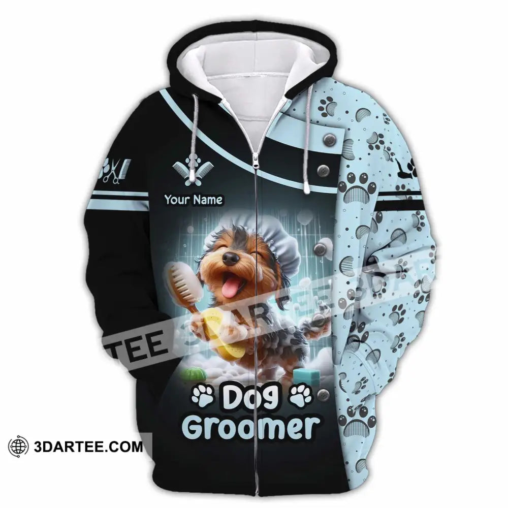 Unisex Shirt - Custom Text Shirt Dog Groomer Shirt Zipper Hoodie / S T-shirt