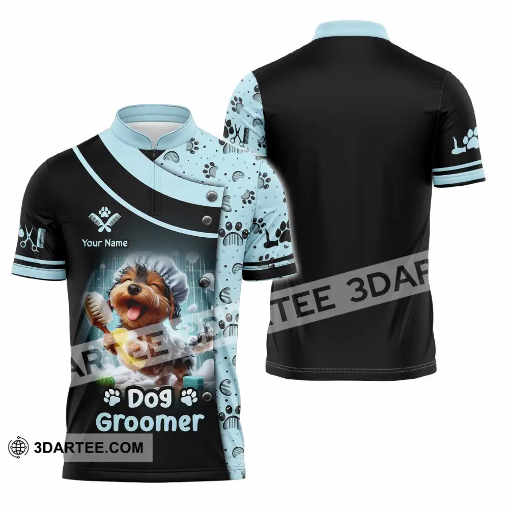 Unisex Shirt - Custom Text Shirt Dog Groomer Shirt Zipper Polo Shirt / S T-shirt