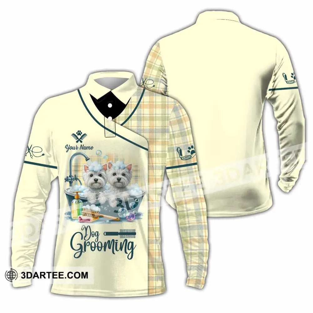 Unisex Shirt - Custom Text Shirt Dog Grooming Shirt Long Sleeve Polo / S T-shirt