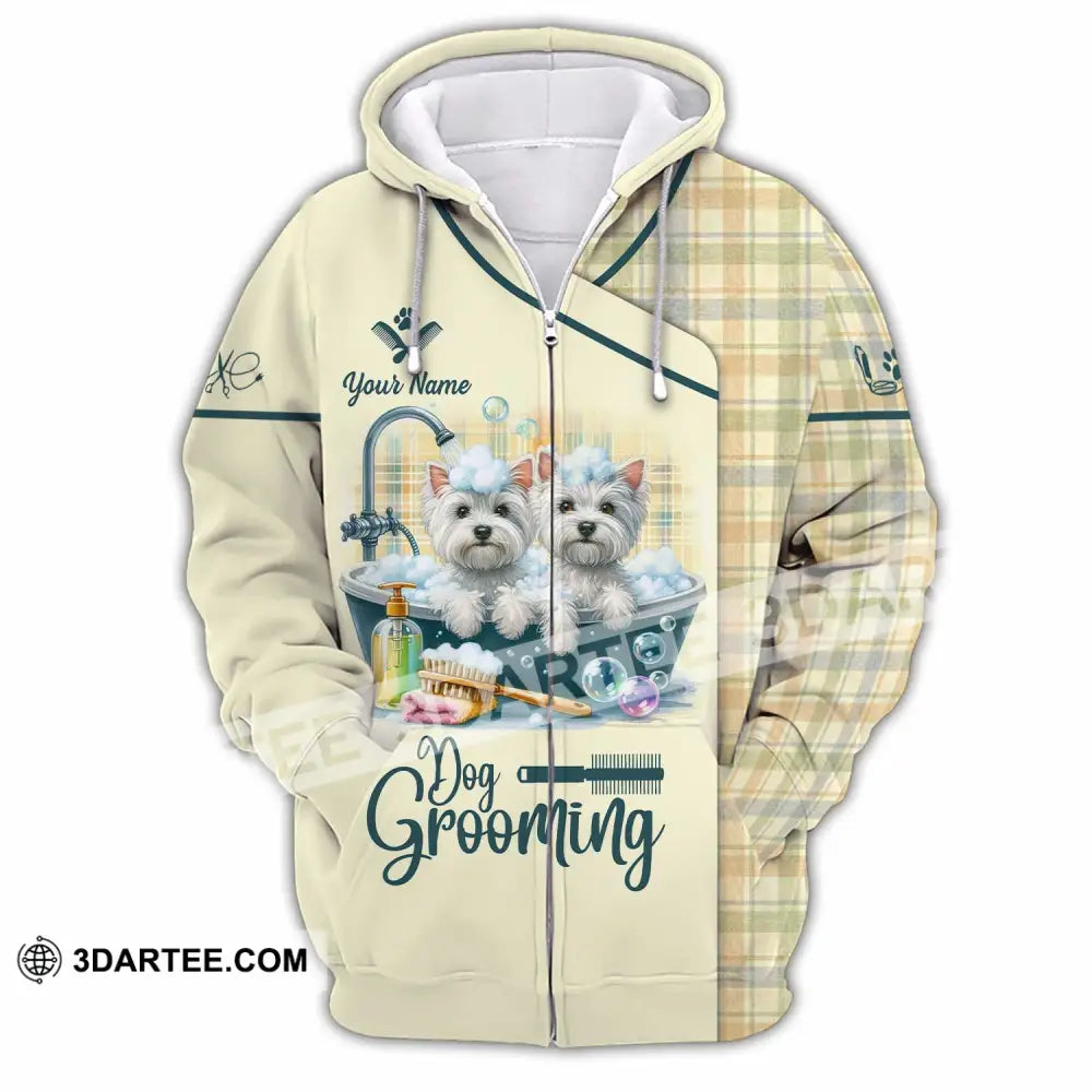 Unisex Shirt - Custom Text Shirt Dog Grooming Shirt Zipper Hoodie / S T-shirt