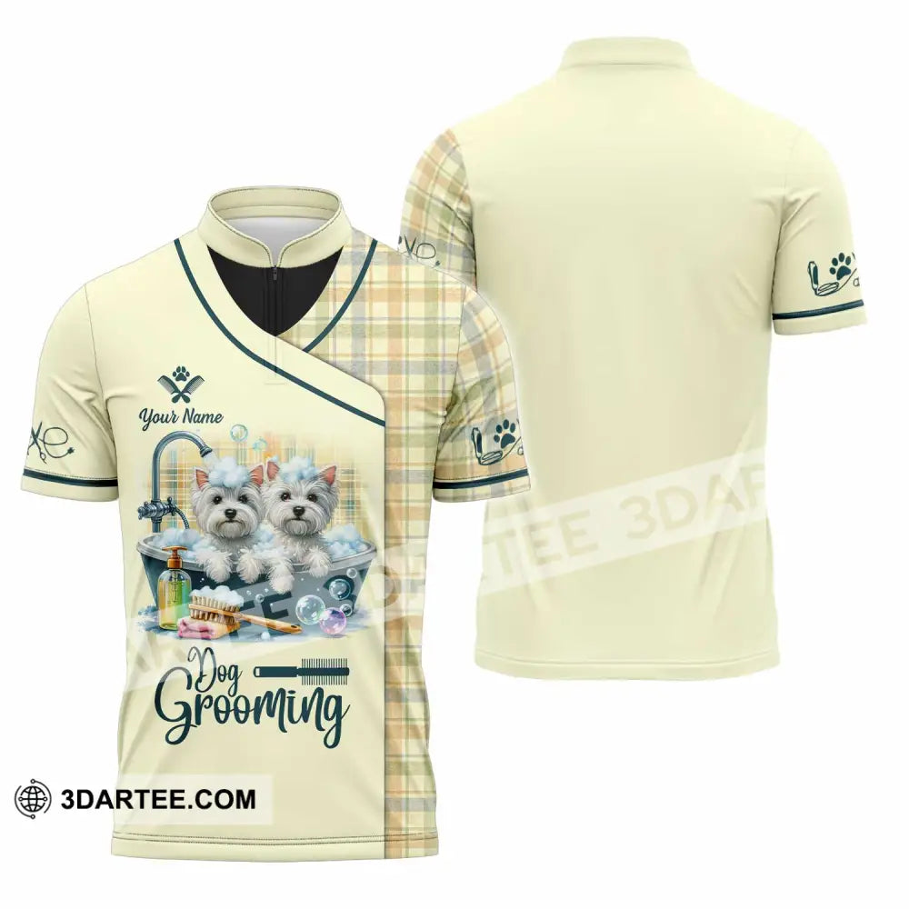 Unisex Shirt - Custom Text Shirt Dog Grooming Shirt Zipper Polo Shirt / S T-shirt