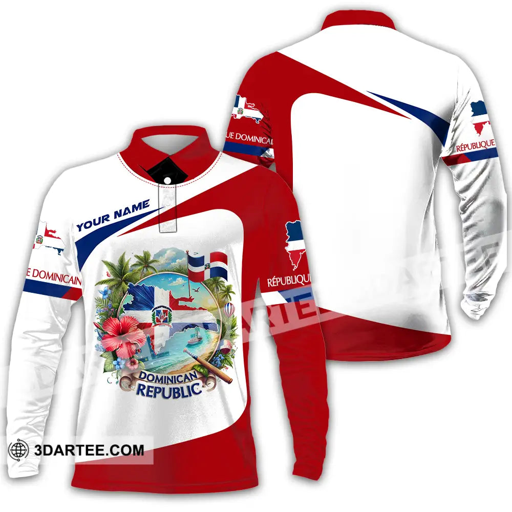 Unisex Shirt - Custom Text Dominican Republic Long Sleeve Polo / S T-Shirt