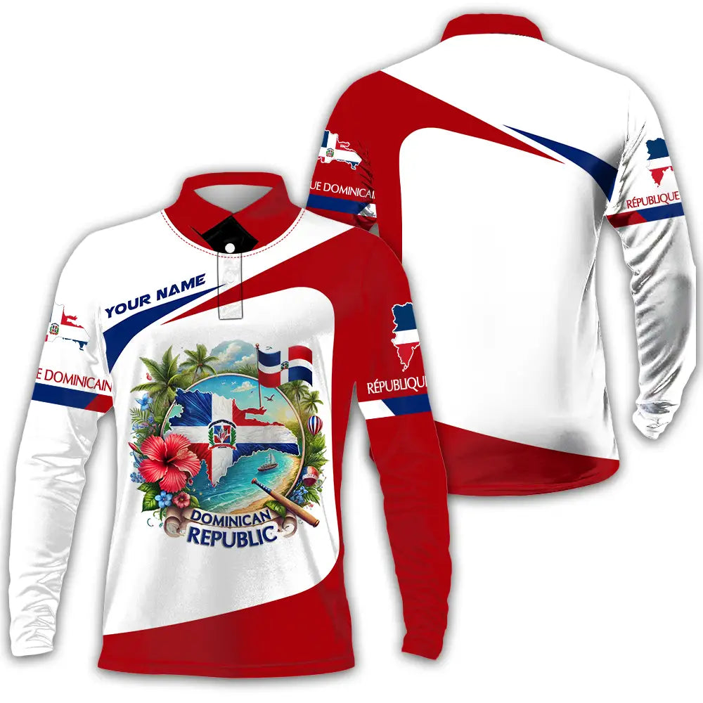 Unisex Shirt - Custom Text Dominican Republic Long Sleeve Polo / S T-Shirt