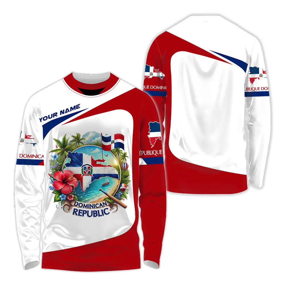 Unisex Shirt - Custom Text Dominican Republic Long Sleeve / S T-Shirt