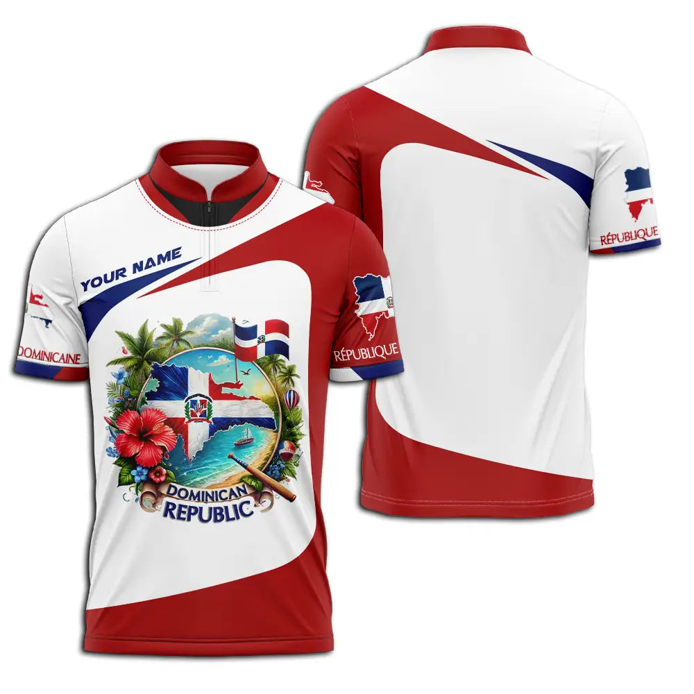 Unisex Shirt - Custom Text Dominican Republic Zipper Polo / S T-Shirt