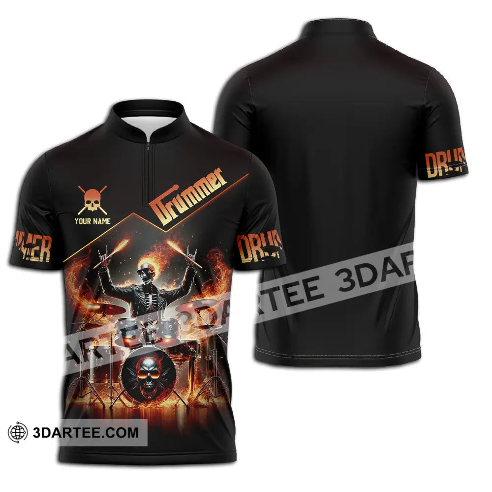 Unisex Shirt - Custom Text Drummer Zipper Polo / S T-Shirt
