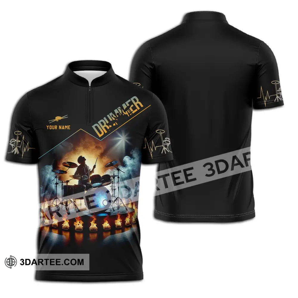 Unisex Shirt - Custom Text Drummer Zipper Polo / S T-Shirt