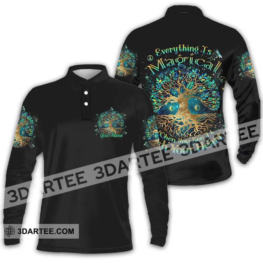 Unisex Shirt - Custom Text Shirt Everything Is Magical Shirt Long Sleeve Polo / S T-shirt