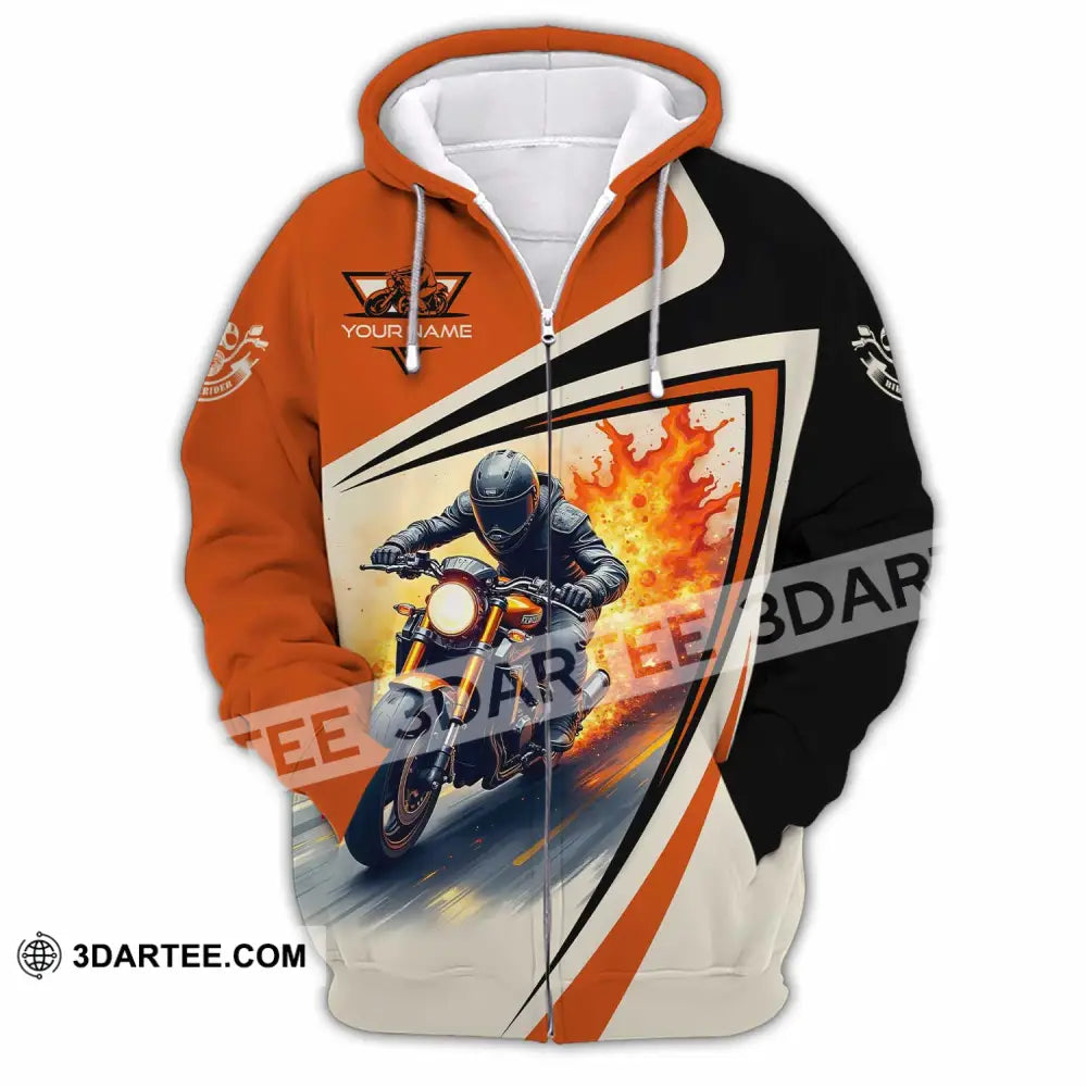 Unisex Shirt - Custom Text Shirt Fire Biker Rider Shirt Zipper Hoodie / S T-shirt