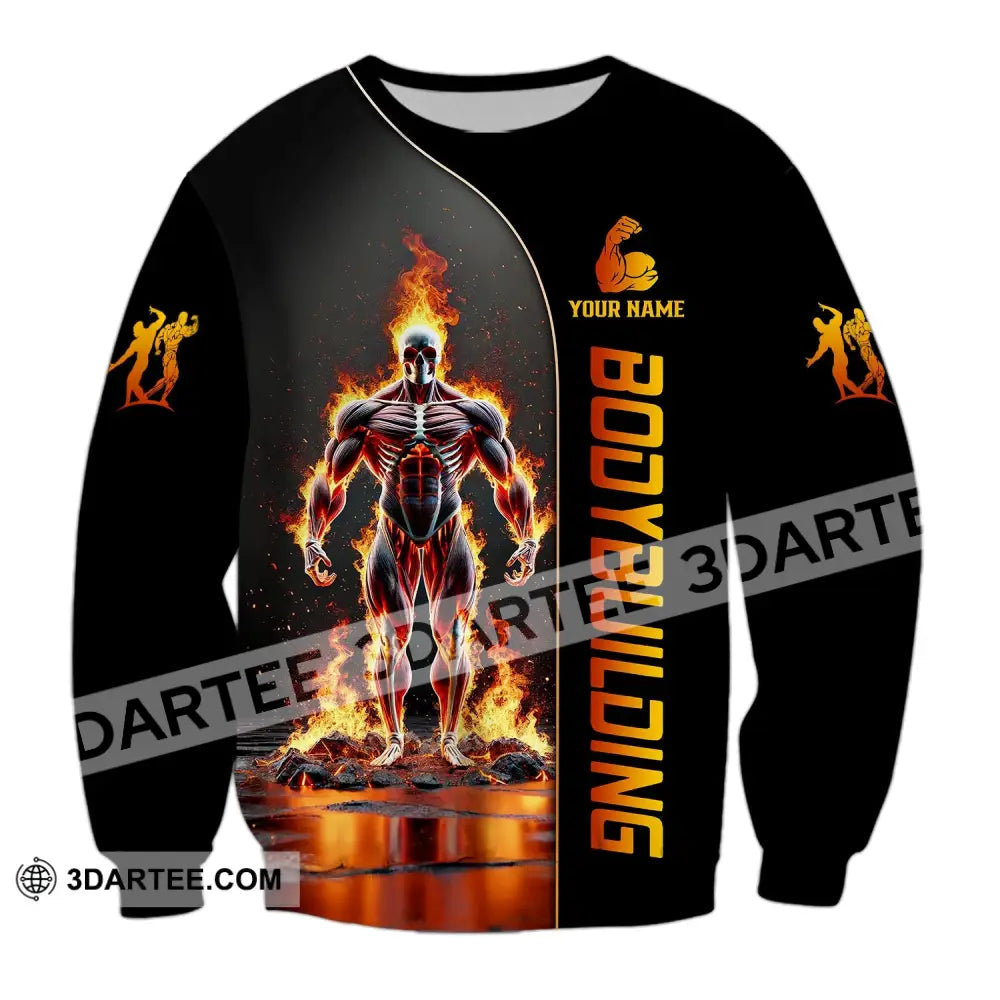 Unisex Shirt - Custom Text Fire Bowling Man Long Sleeve / S T-Shirt