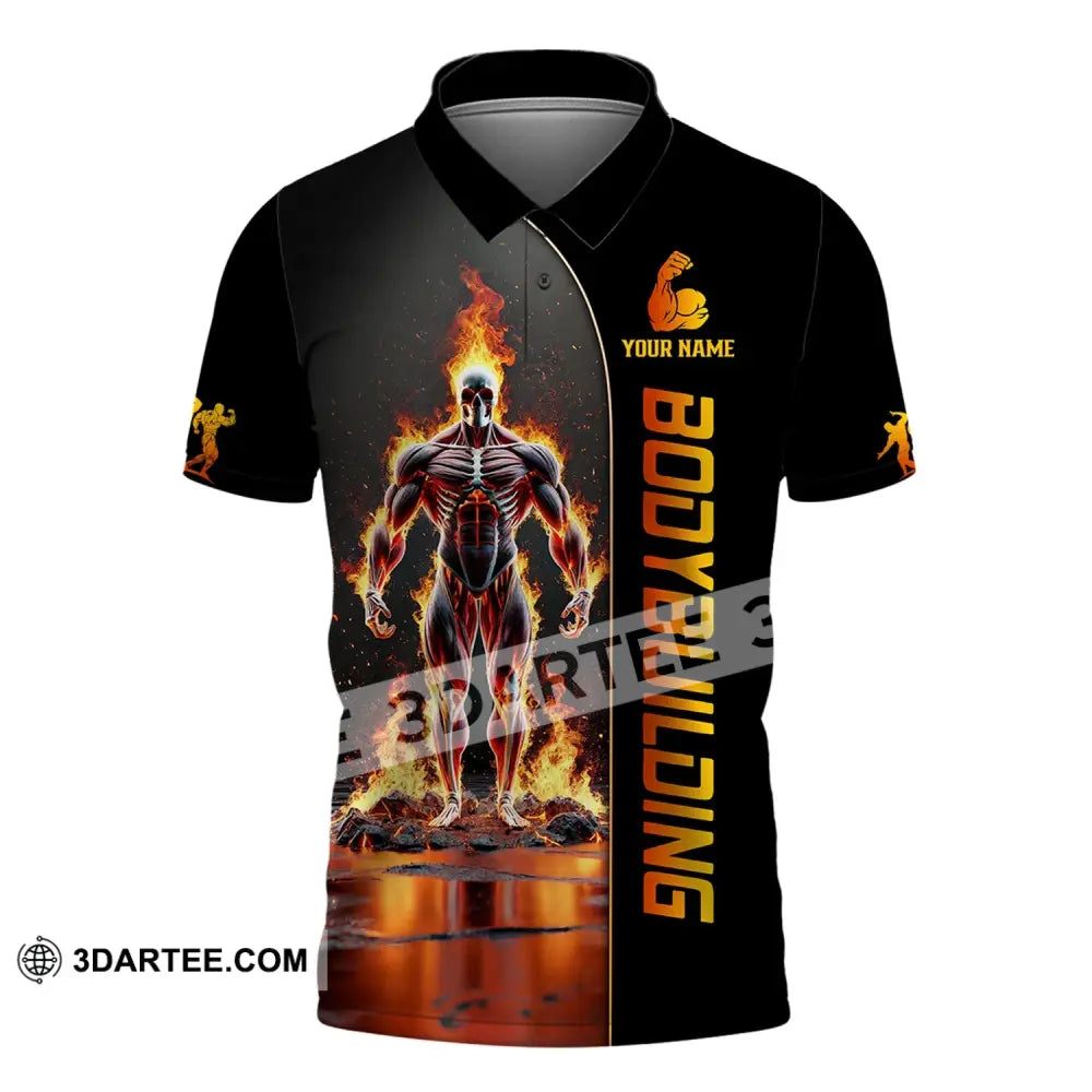 Unisex Shirt - Custom Text Fire Bowling Man Polo / S T-Shirt