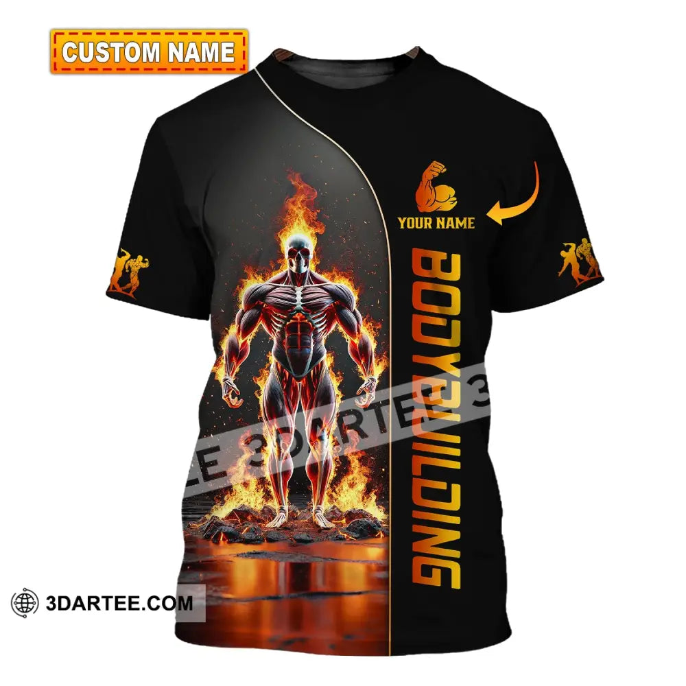 Unisex Shirt - Custom Text Fire Bowling Man T-Shirt